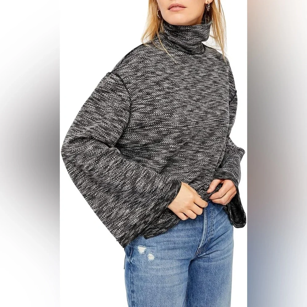 Free People We The Free Sunny Days Turtleneck‎ Sweater XL Black Heathered